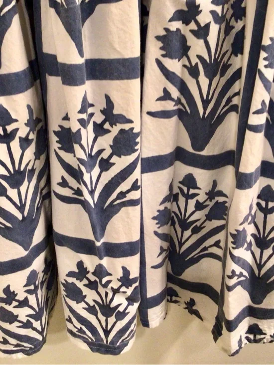 SZ Block Prints /Orti Blue and White Cotton Floral Midi Dress - Sz L - Picture 11 of 12